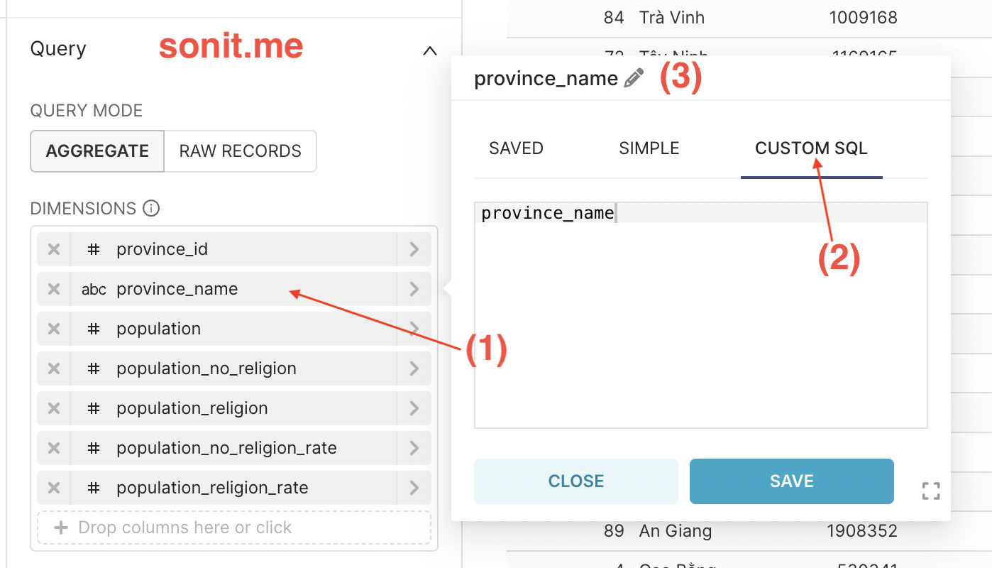 Apache Superset Table Chart change column name